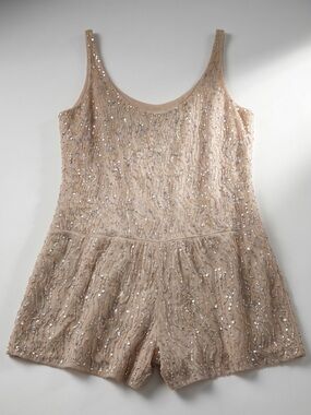 Zara Sequin Beaded Romper Champagne Gold Beige Size Medium !NEW!